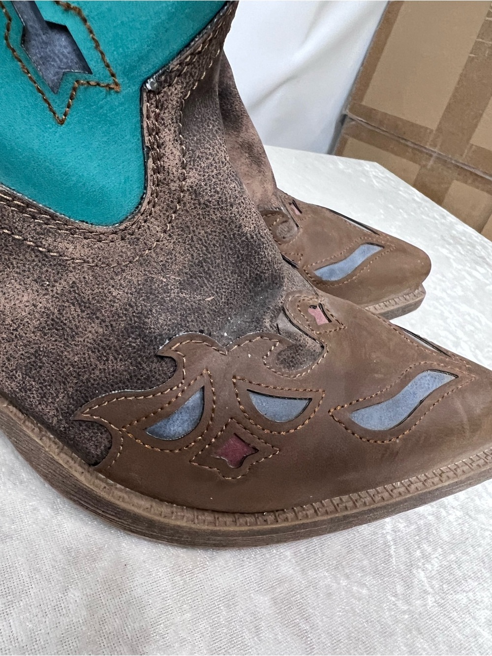 Floral Western Cowboy Boots 9M rodeo festival Cowgirl distressed - Picture 10 of 12